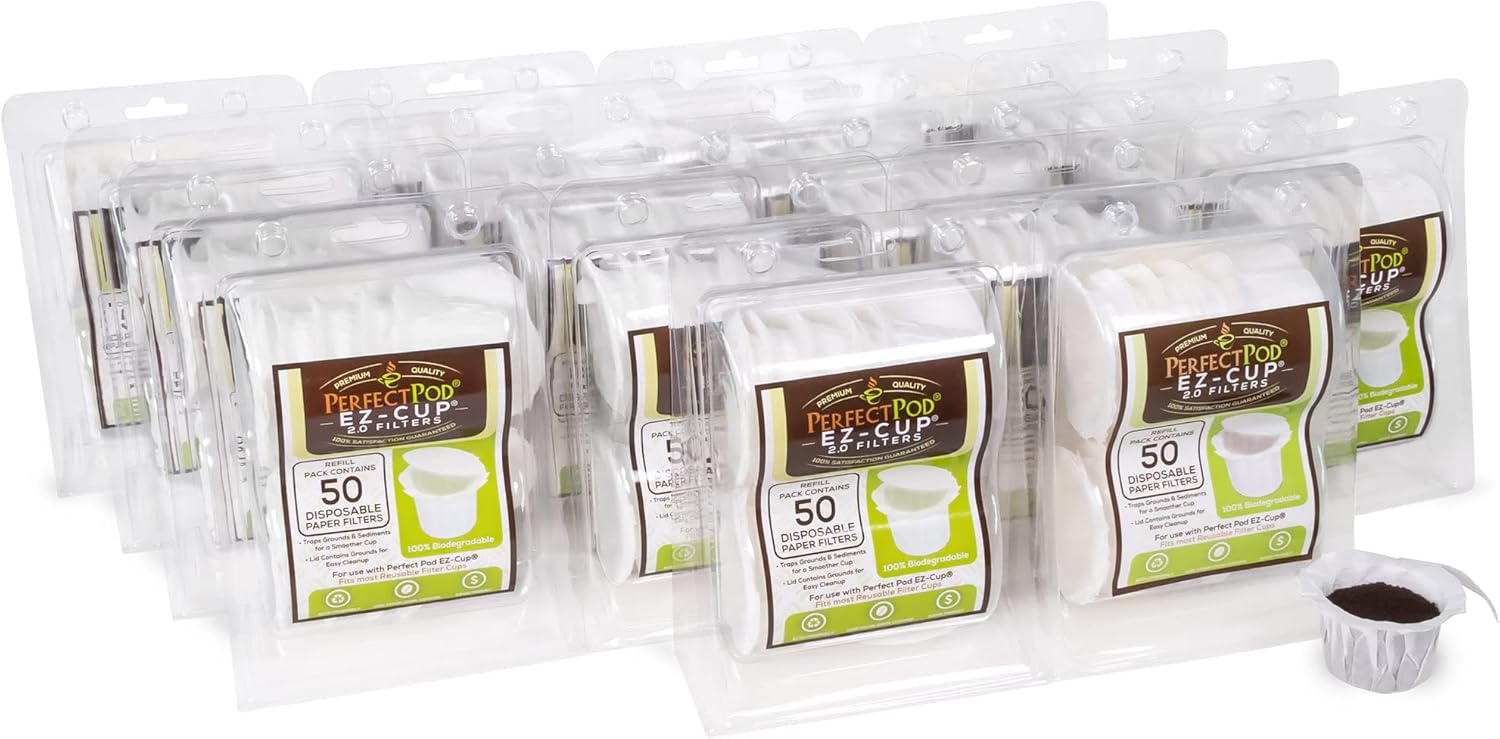 Perfect Pod EZ-Cup Filtros de café de papel con tapa patentada para cafeteras de una sola porción y cápsulas de café, compatibles con Keurig,