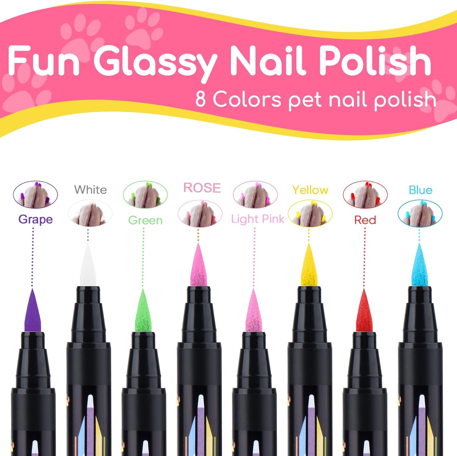 Esmalte de uñas para perro, bolígrafos de esmalte de uñas para perros, de secado rápido, 8 colores, juego de esmaltes de uñas para perros, uñas para