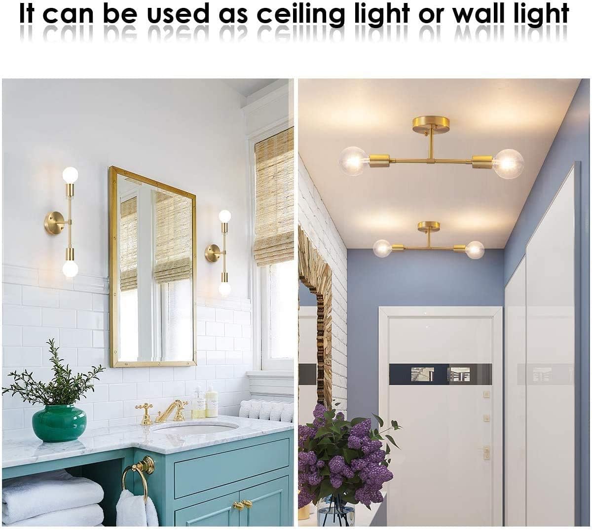 Luces doradas de tocador, 2 lámparas de baño sobre espejo, aplique de latón, moderno, semiempotrado, lámpara de pared para inodoro, dormitorio, sala