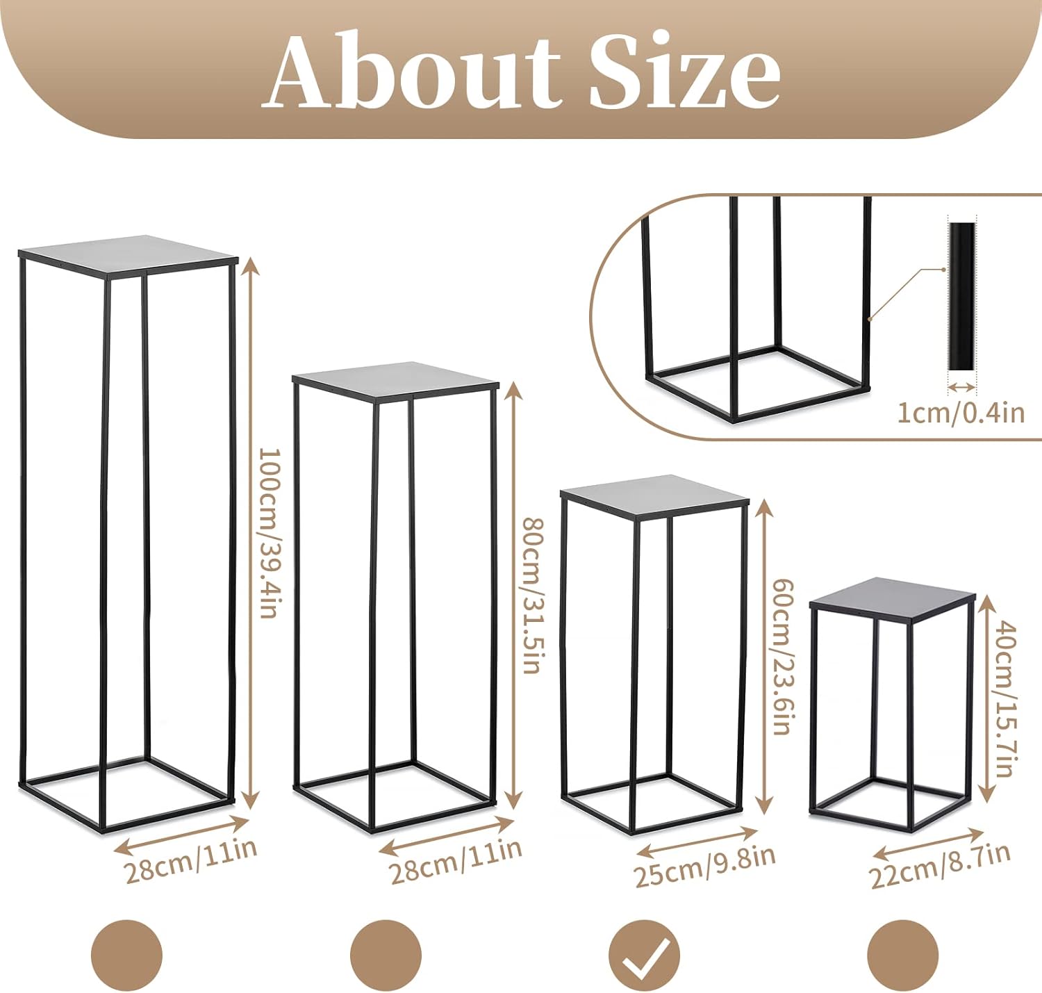Sziqiqi Jarrón de centros de mesa de boda para mesas con platos, 2 piezas de columna de metal, soporte geométrico de flores de 23.6 pulgadas,