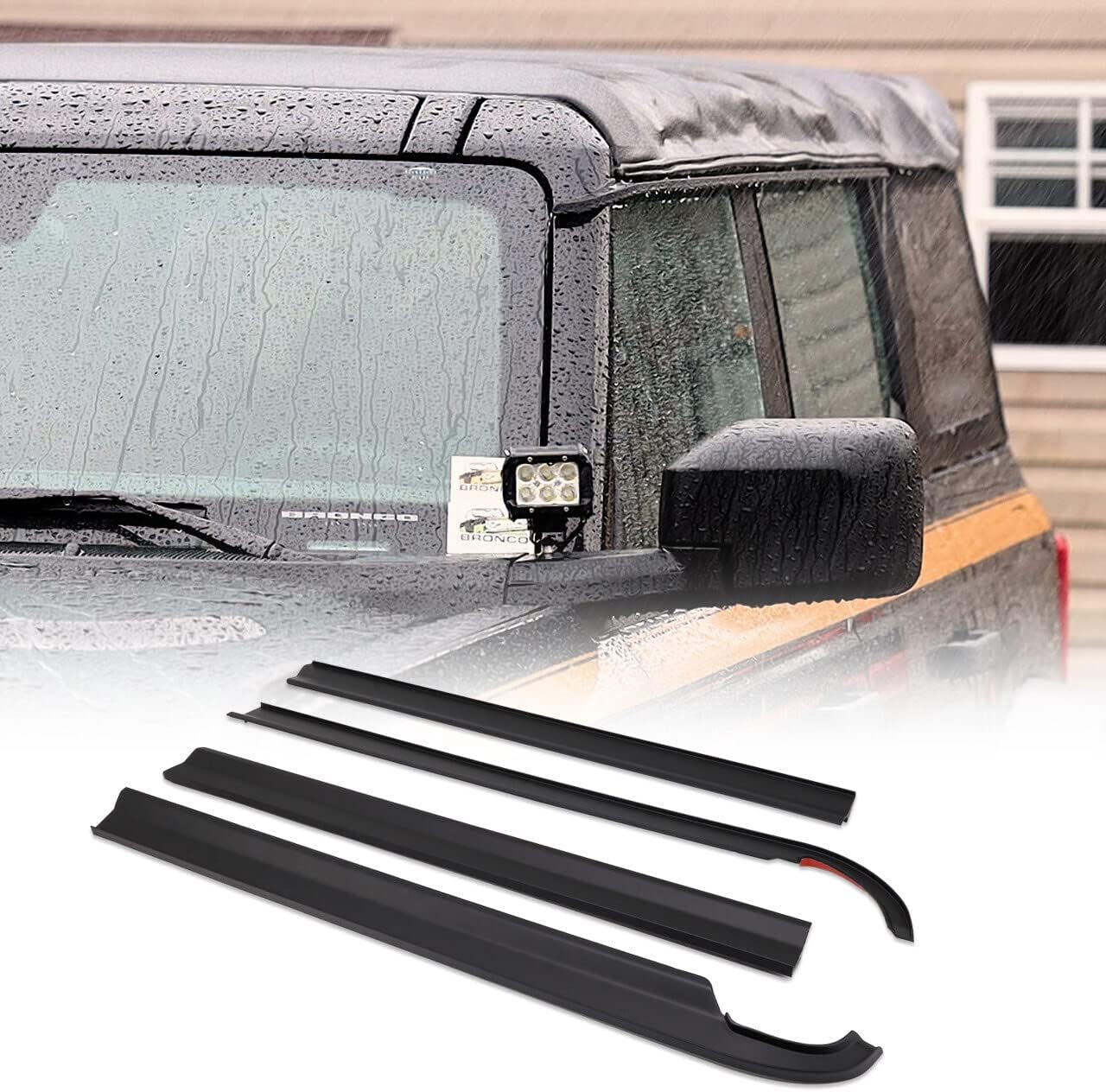 IAG I-Line – Sistema de cubierta deflectora para visera deflectora con canal de pilar A para Ford Bronco 21-23+ 4 puertas (negro mate)