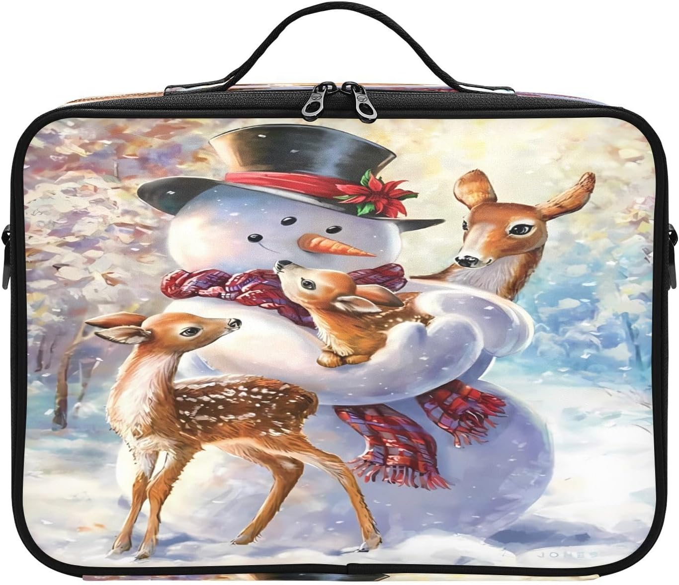 Bolsa multifuncional de maquillaje cosmético de muñeco de nieve y ciervo, bolsa de aseo de viaje para mujeres, organizador de maquillaje, cosméticos