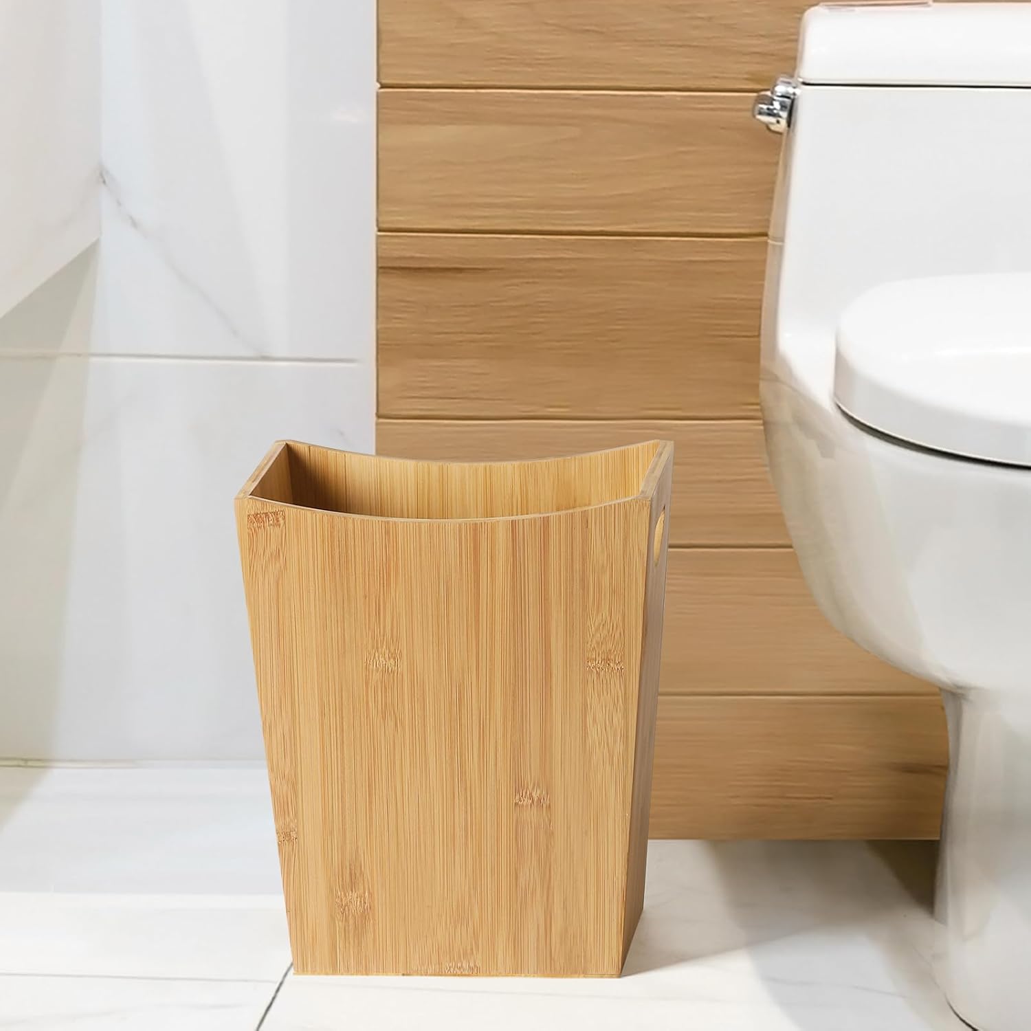 LIANTRAL Cubo de basura pequeño de 2 galones, cubo de basura de madera, cesta de basura de bambú, contenedor de reciclaje para dormitorio, sala de