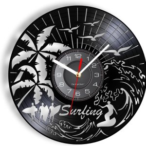 Reloj de pared decorativo de 12 pulgadas, reloj de pared para surf, playa, surf, gran onda, decoración de pared, disco de vinilo, reloj de pared, Reloj de pared decorativo de 12 pulgadas, reloj de pared para surf, playa, surf, gran onda, decoración de pared, disco de vinilo, reloj de pared,