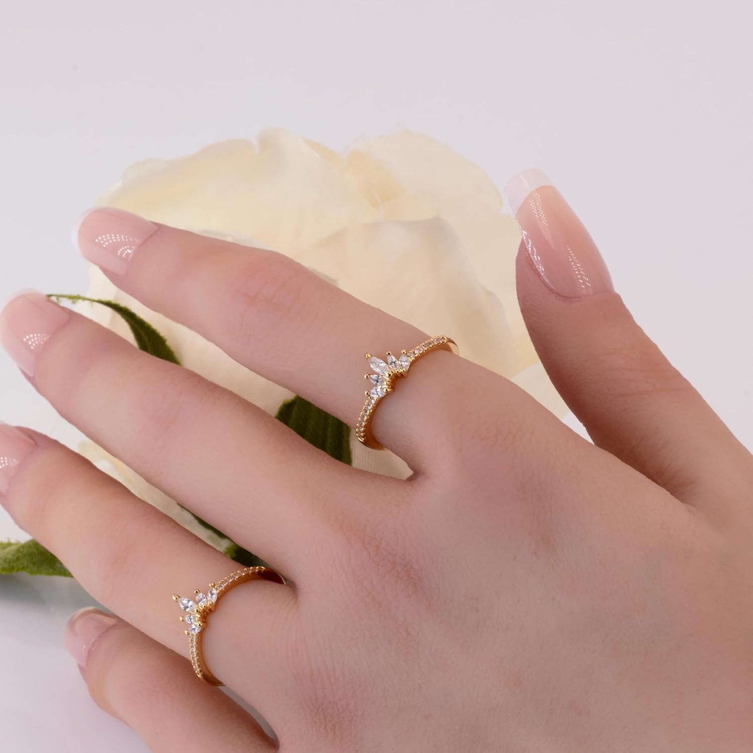 Rapunzel Crown Ring For Women Dainty Diamond Stacking Rings Royal Crystal Promise Ring Engagement Birthday Rings Anniversary Gifts Cubic Zirconia