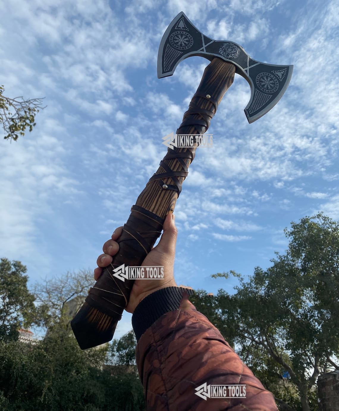 Herramientas vikingas Hacha vikinga de doble cabeza hacha de batalla medieval de doble filo de 24 pulgadas con mango de madera de fresno  Hacha de