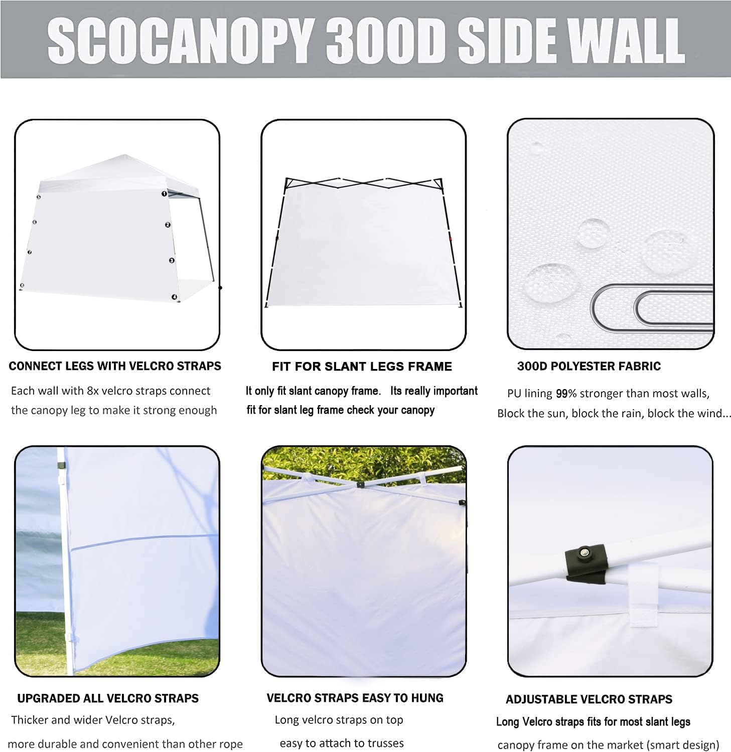 SCOCANOPY SideWall para marco de toldo de pierna inclinada de 10 x 10 pies, paquete de 3 solamente Sunwall, azul marino