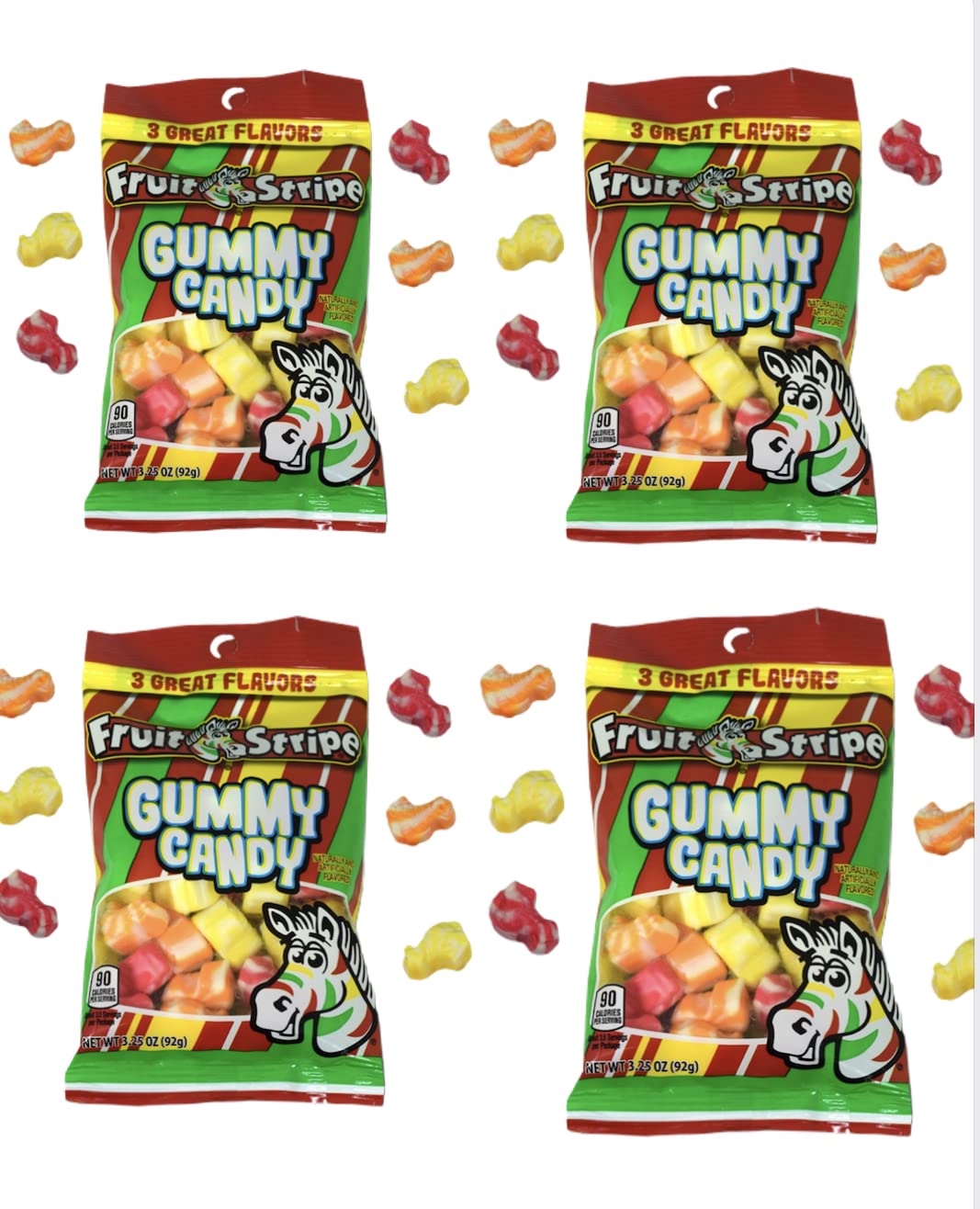 Ferara Zebra Fruit Stripe Gomitas de caramelo  3 grandes sabores  Gomitas totales, 3.25 onzas (paquete de 4)