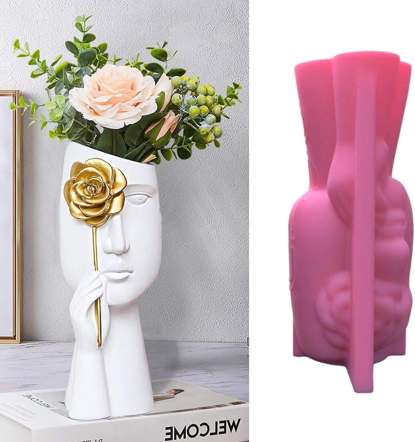 Molde de resina de florero de cara humana de silicona,Moldes de cemento de maceta Molde de arcilla de yeso,Molde de soporte de pluma