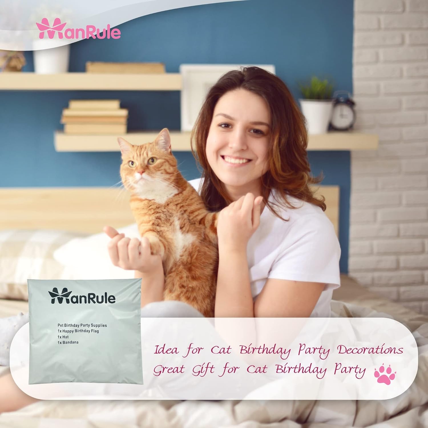 ManRule Suministros para fiesta de cumpleaños de gato, sombrero de gato, bandana de gato, telón de fondo de cumpleaños de gato decoraciones de
