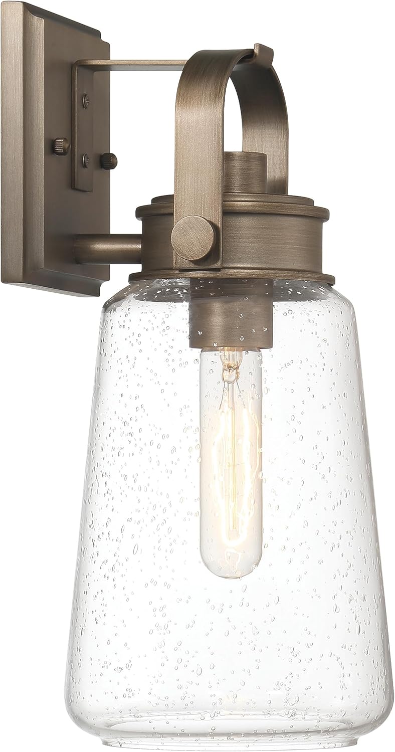 Robert Stevenson Lighting Gage – Lámpara industrial de vidrio y metal para exteriores, color oro toscano