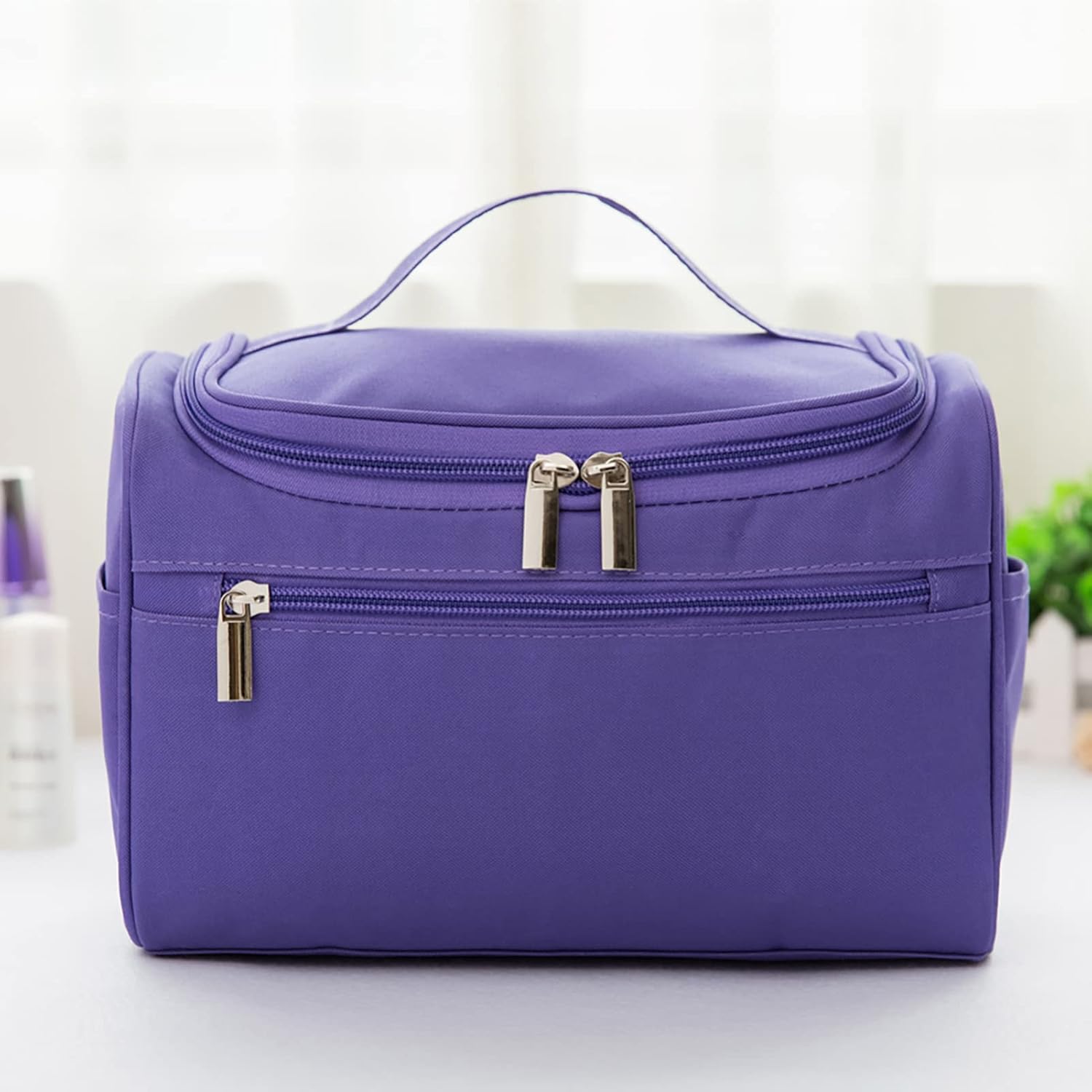 Maquillage Organizador con agarre de tela Oxford cómoda bolsa de mano para maquillaje negro