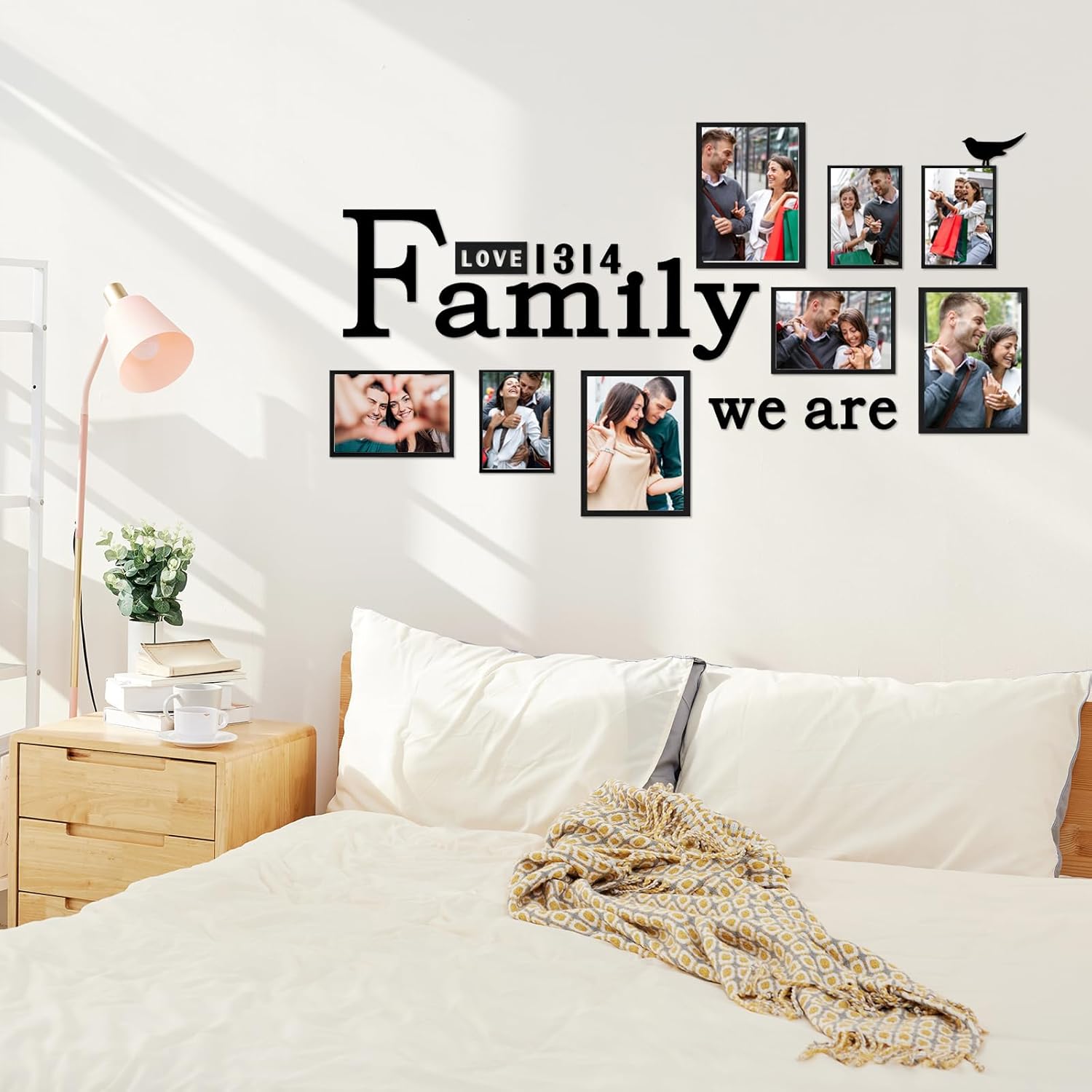 Decoración de pared familiar, calcomanía adhesiva de pared con texto en inglés “We are Family”, marco de fotos acrílico 3D, adhesivo de pared