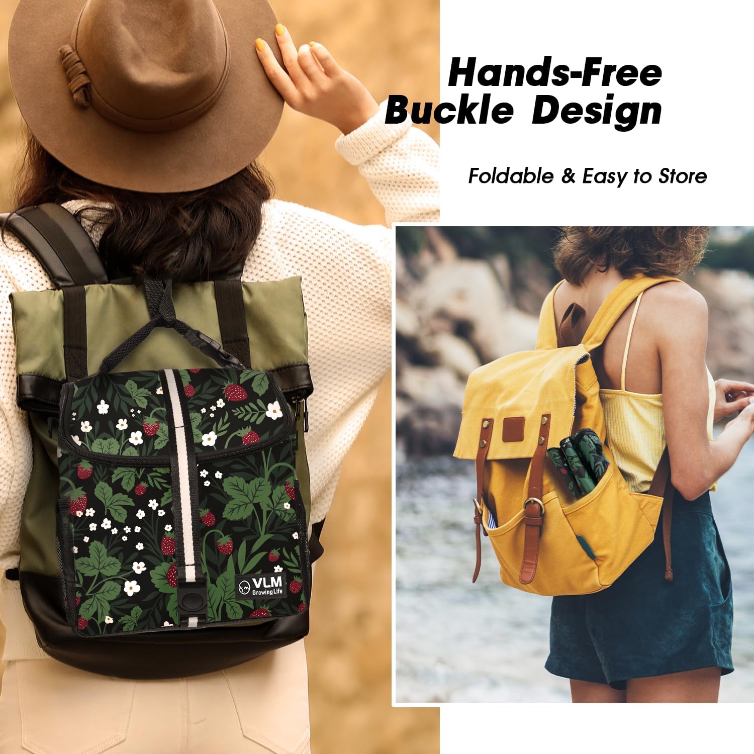 VLM Bolsas de almuerzo para mujer, a prueba de fugas, con estampado floral, con correa ajustable para el hombro, reutilizable, con cremallera, bolsa