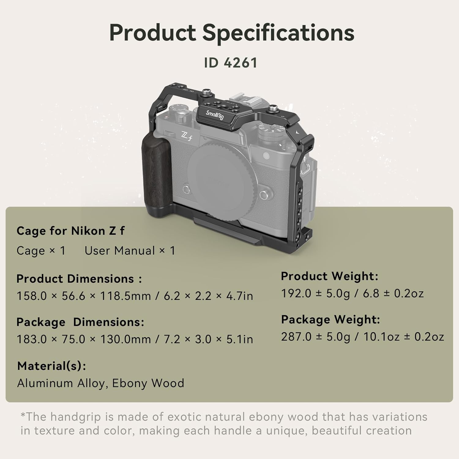 SmallRig Z f – Jaula para cámara Nikon, con agarre ergonómico de ébano, placa de liberación rápida integrada para Arca para encender rápidamente