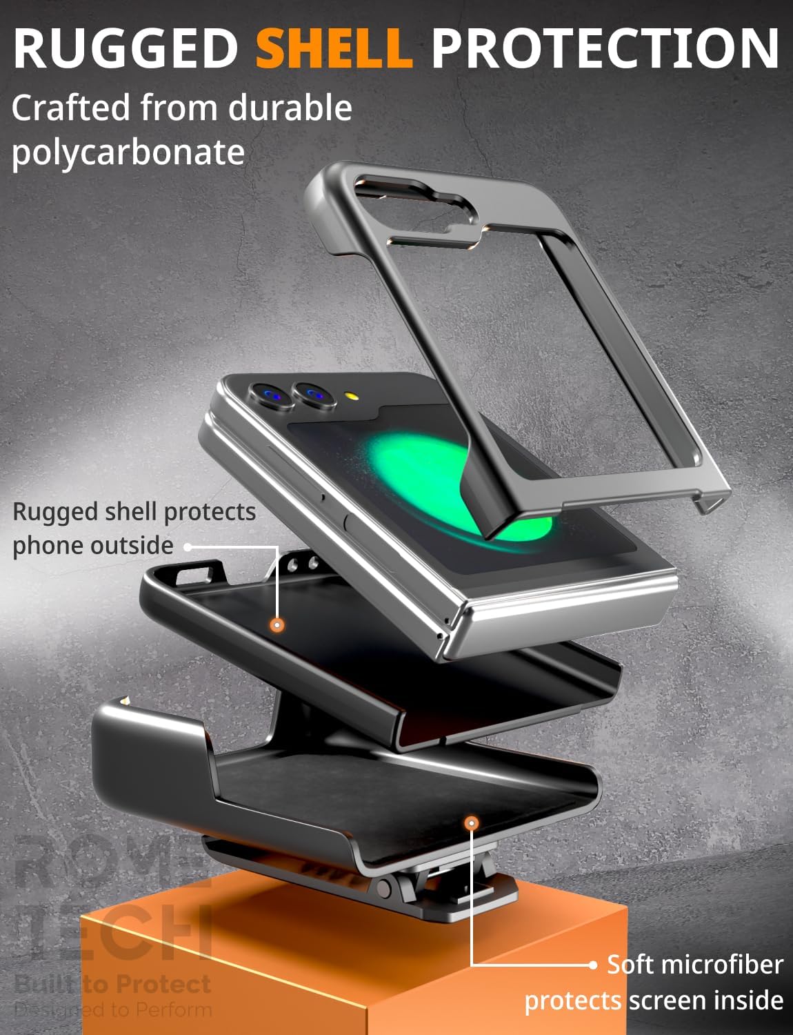 Rome Tech Funda con clip para cinturón para Samsung Galaxy Z Flip5 de 6.7 pulgadas (2023) compatible con MagSafe Heavy Duty Slide con soporte y clip