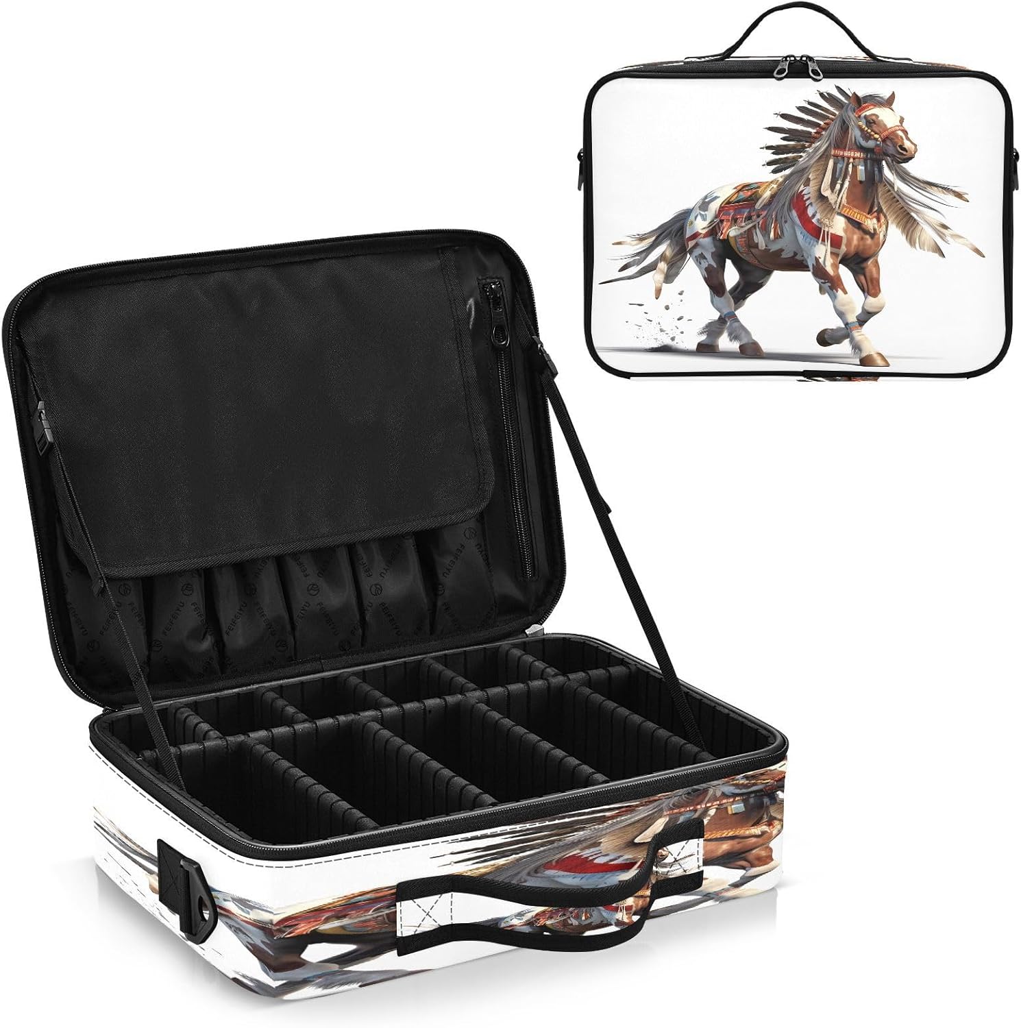 Bolsa de maquillaje de caballo indio, vaquero, occidental, bolsa de cosméticos de viaje, bolsa de almacenamiento portátil para artistas, bolsa de