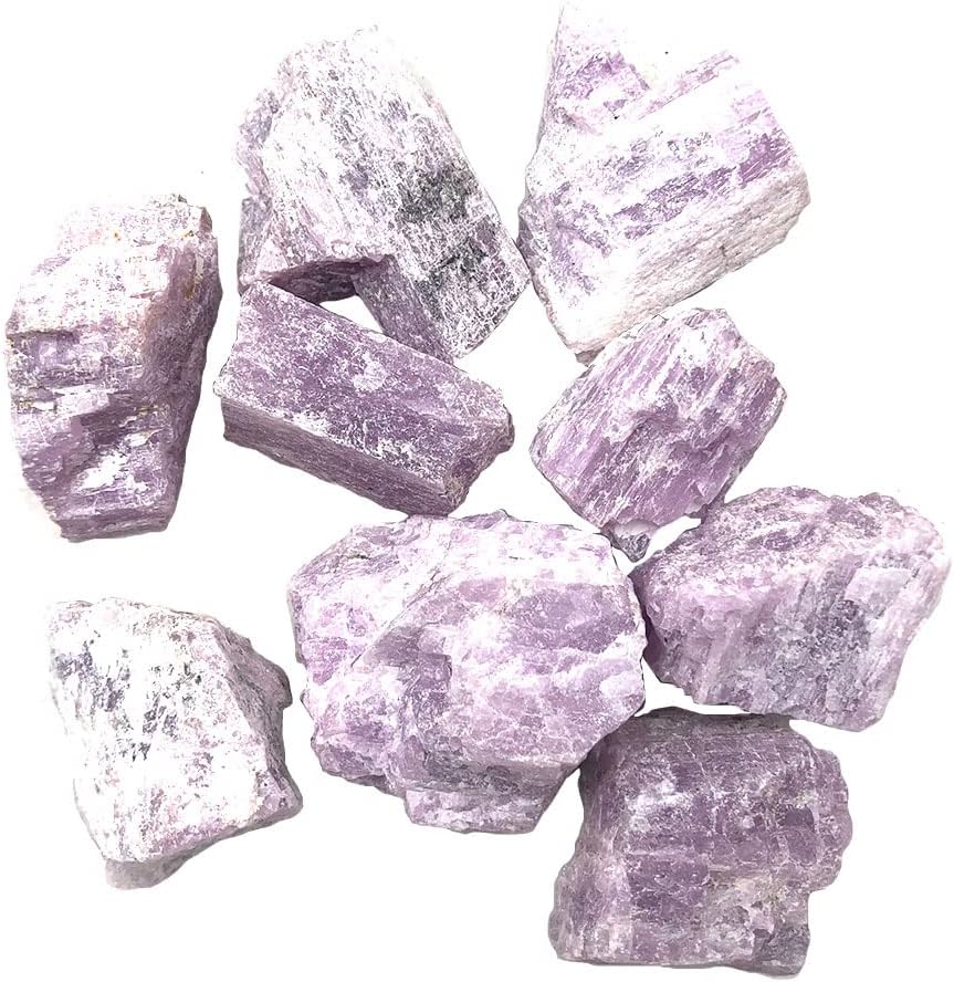 HXSCOO 1 pieza de piedra de kunzita de espodumene púrpura crudo natural al azar de cuarzo para sanación Reiki decoración del hogar, piedras
