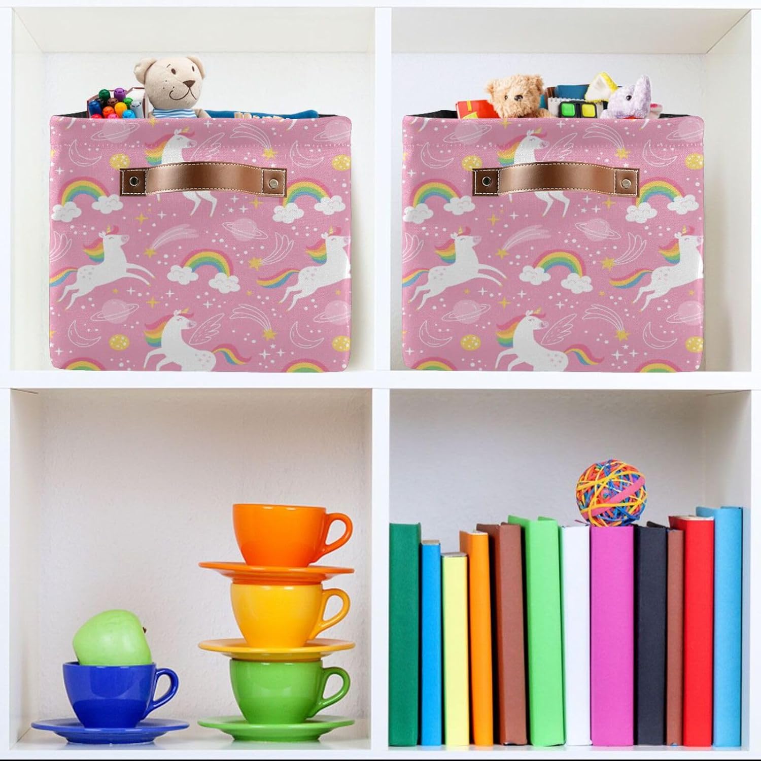 Cesta de almacenamiento plegable de unicornio rosa, cesta de almacenamiento de juguetes, caja organizadora para el hogar, niños, niñas, oficina,
