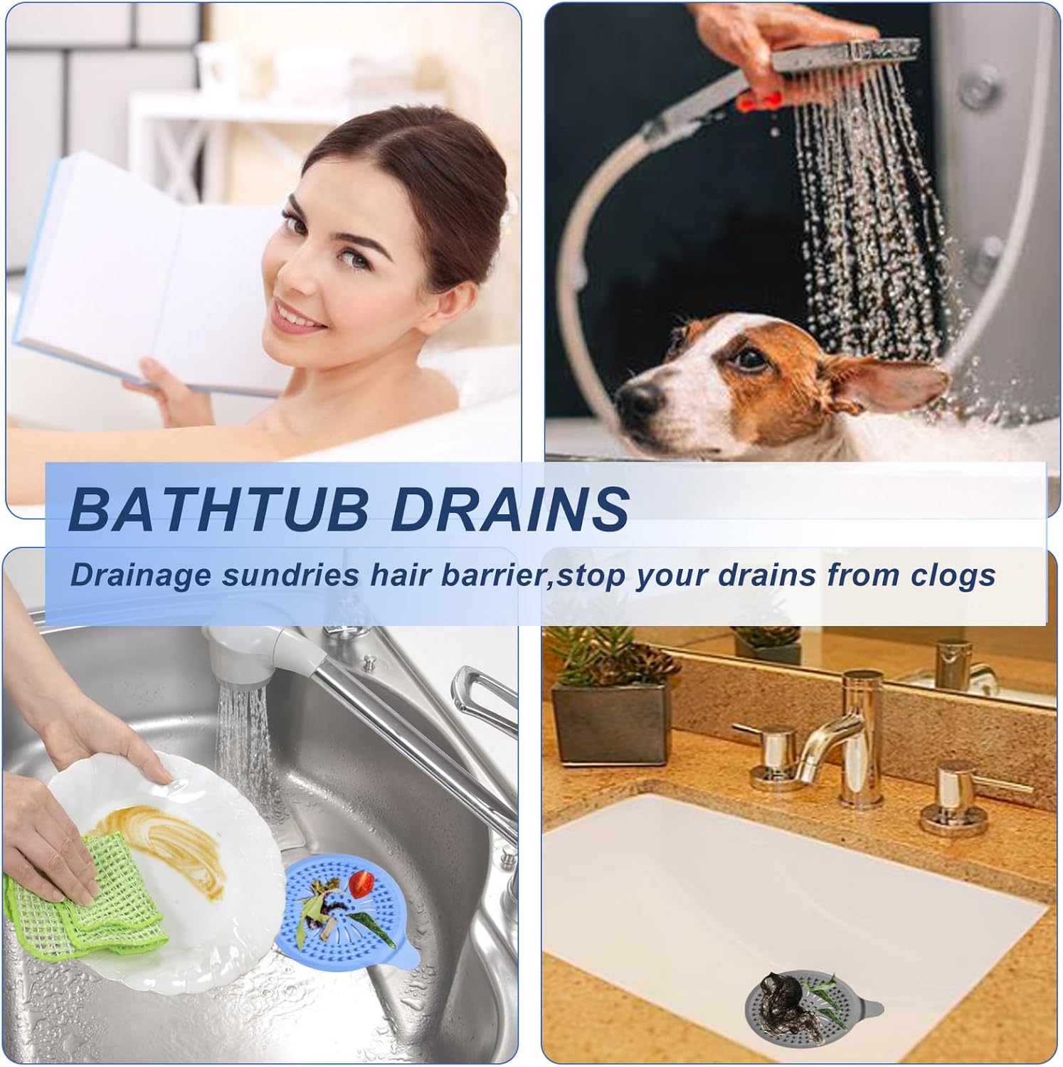 Recogedor de pelo de drenaje, cubierta de drenaje de ducha de silicona duradera para baño, fregadero, ducha, bañera (paquete de 5)