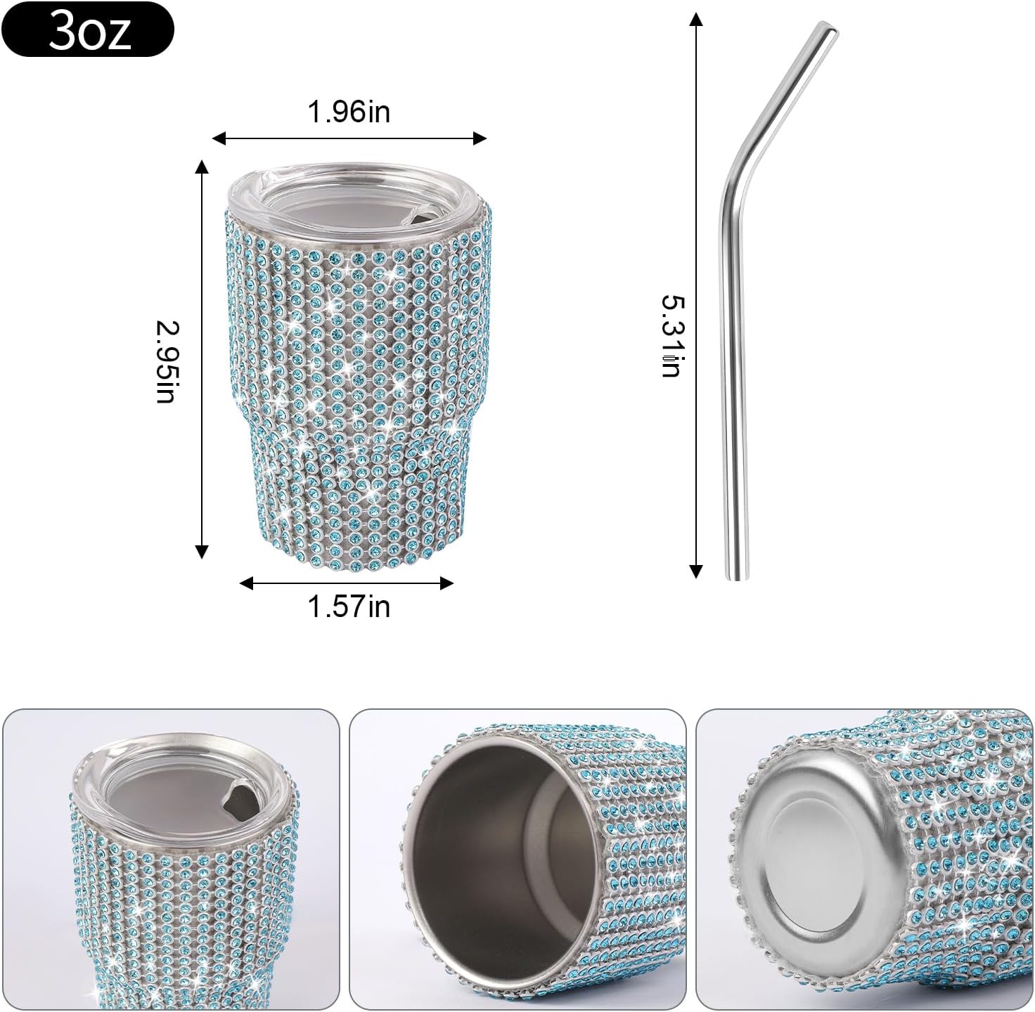 Bling Mini vaso de chupito, vaso de chupito de 3 onzas, vaso de chupito de diamante con pajilla, vaso de chupito pequeño con purpurina para servir