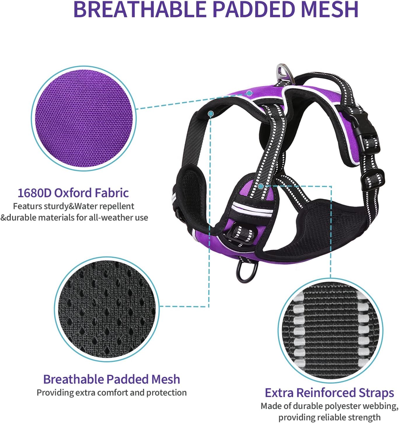 Timos Arnés para perro sin tirones, arnés de chaleco con clip frontal para perros medianos, arnés acolchado suave reflectante ajustable con 2