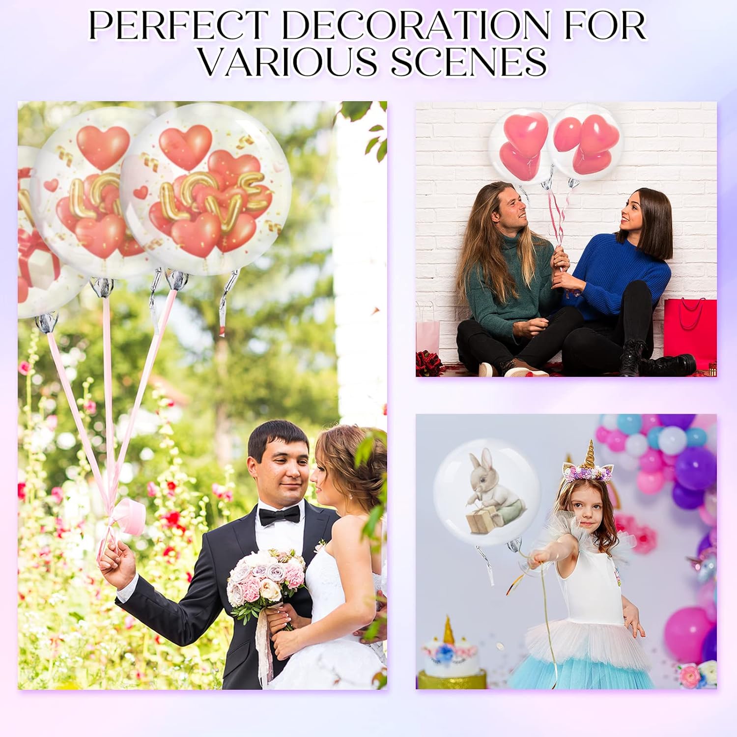 Sosation 90 globos transparentes grandes para rellenar globos Bobo preestirados, globos transparentes rellenables, globos de boca ancha, globos de