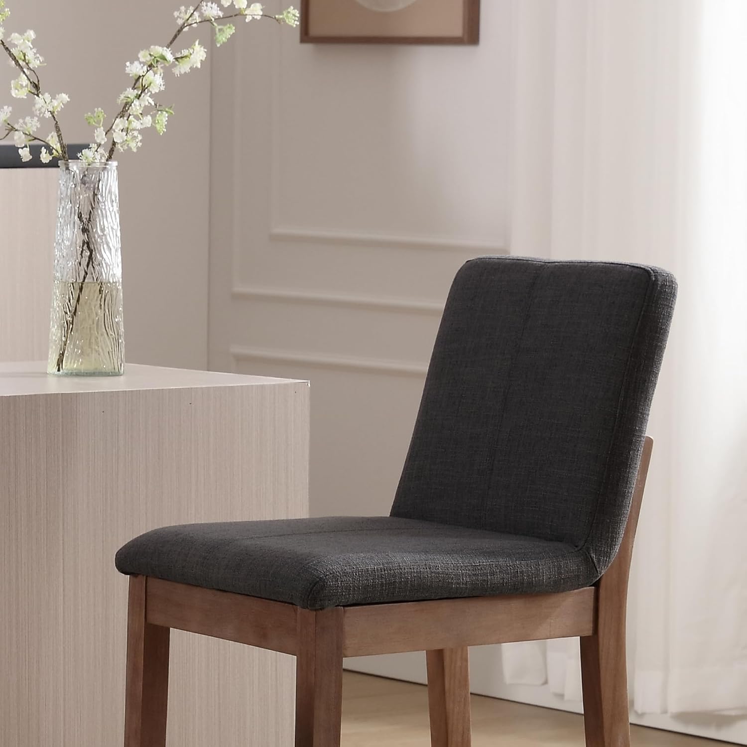 chairus Juego de 2 taburetes de bar altos de tela, taburetes de bar tapizados de lino con patas y respaldo de madera maciza para cocina, isla de