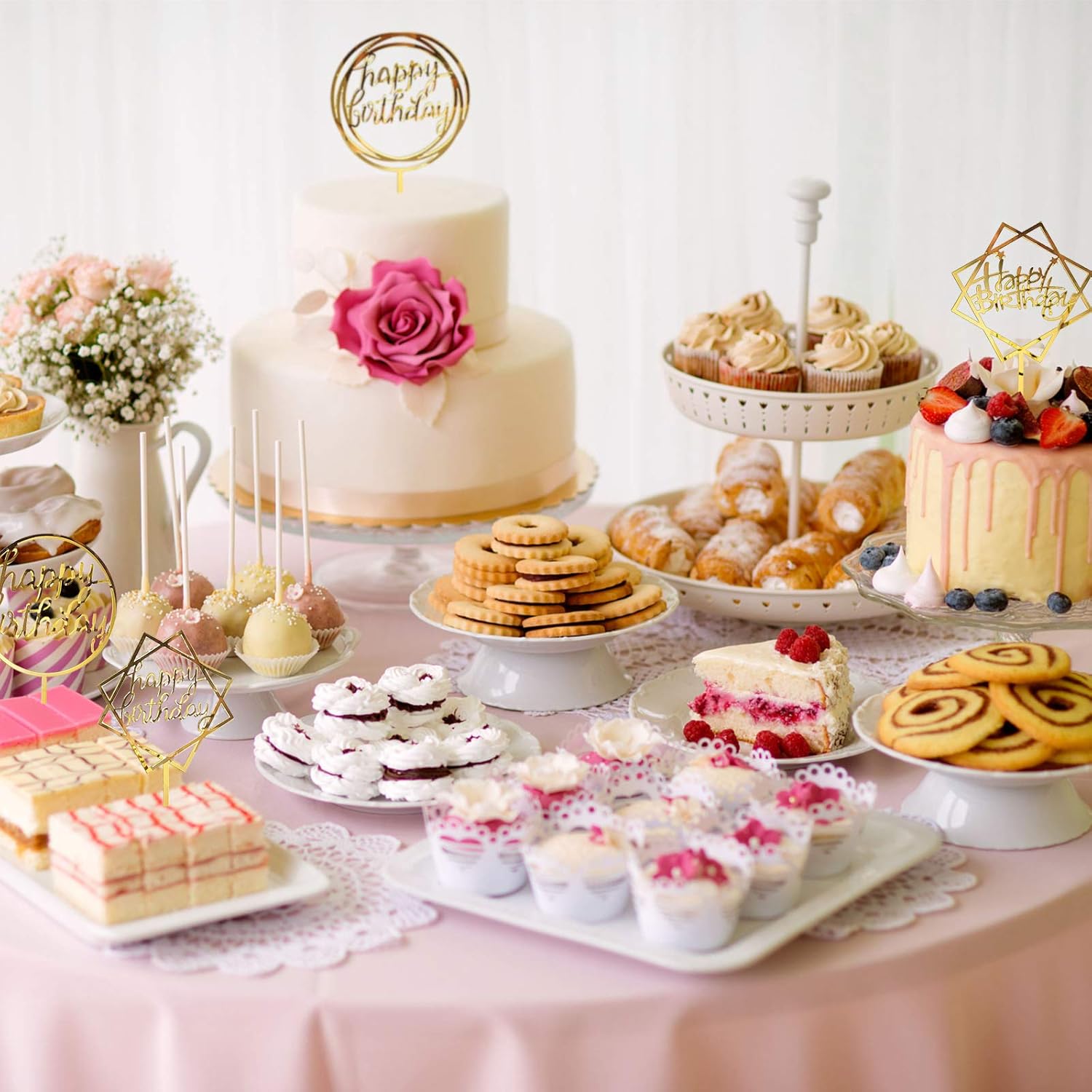 12 piezas de acrílico para decoración de pastel de cumpleaños, decoración de cupcakes de cumpleaños, decoración para fiesta de cumpleaños, pasteles,