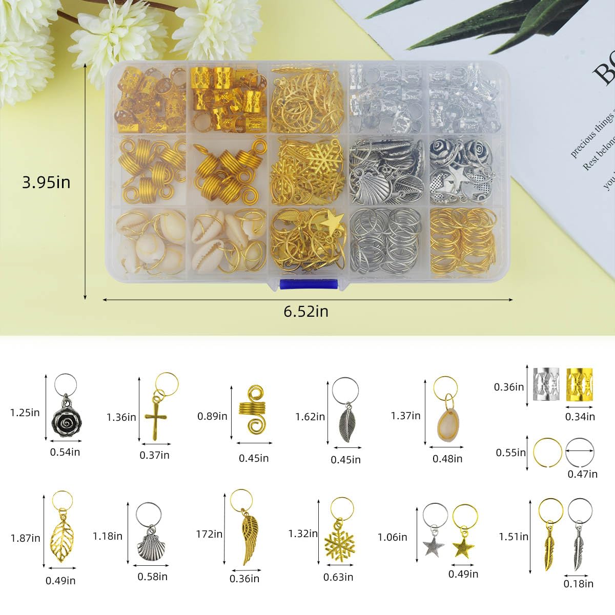 220 piezas de cuentas para el cabello, accesorios para trenzar, accesorios para trenzar, puños trenzados, anillos de metal para mujer, joyería para