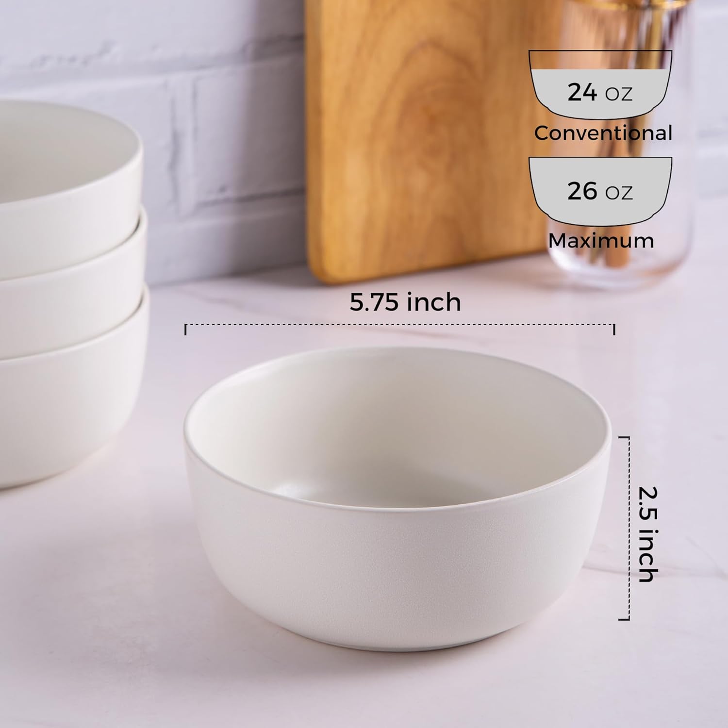 AmorArc Juego de 4 cuencos de cereal de cerámica, 26 onzas, para aperitivos de sopa de cereales, cuencos de cocina modernos para comida, aptos para