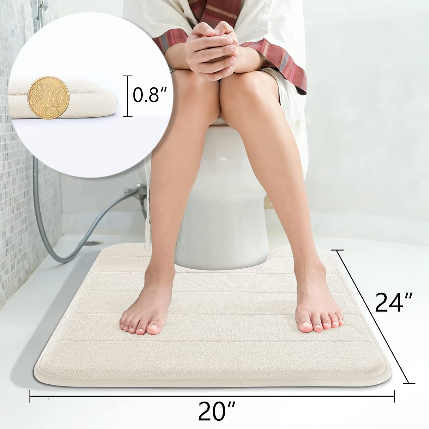 Yimobra – Alfombrilla de baño con espuma viscoelástica en forma de U, suave y cómodo, muy absorbente de agua, antideslizante, gruesa, lavable a