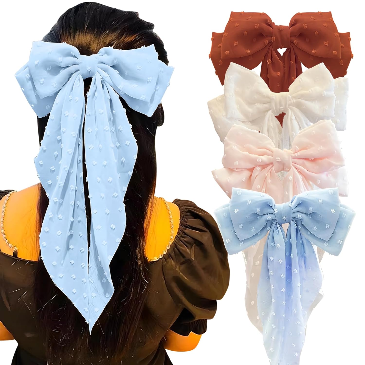 Youvelst 3 pasadores de pelo con lazo para niñas, color azul, rosa, morado, blanco, pinzas de metal grandes para mujeres, pasador francés, lazo