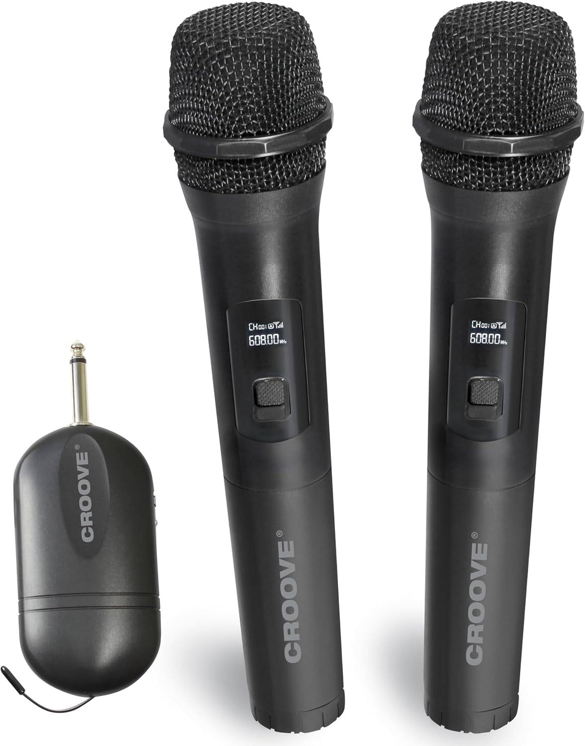 Micrófonos inalámbricos UHF, paquete de 2 micrófonos inalámbricos de karaoke con sistema de micrófono dinámico de mano dual con receptor de rango de