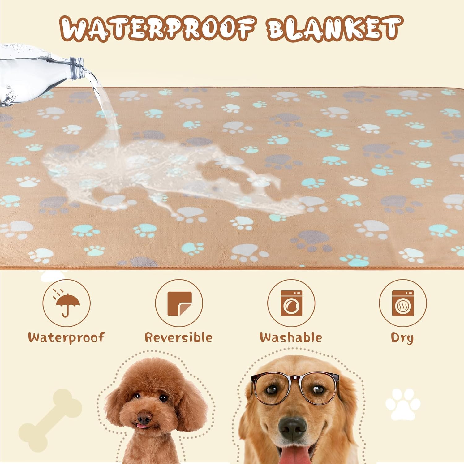 YUEPET Mantas impermeables para perros, paquete de 2 mantas lavables para perros para la cama, sofá, protector de forro polar de franela para