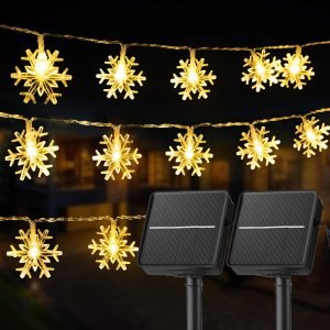Guirnalda de luces solares de copo de nieve de Navidad, paquete de 2 unidades, 100 luces LED de 78 pies para exteriores, impermeables, con 8 modos Guirnalda de luces solares de copo de nieve de Navidad, paquete de 2 unidades, 100 luces LED de 78 pies para exteriores, impermeables, con 8 modos