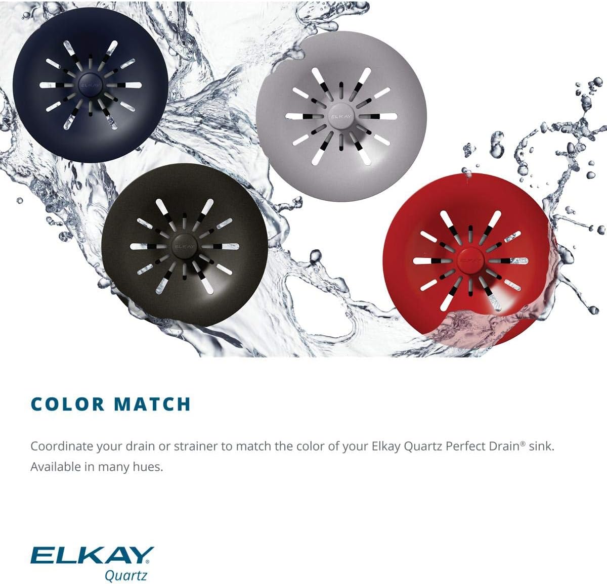 Elkay Quartz Perfect Drain 3-12″ Brida de polímero con colador de cesta extraíble y tapón de goma, color blanco