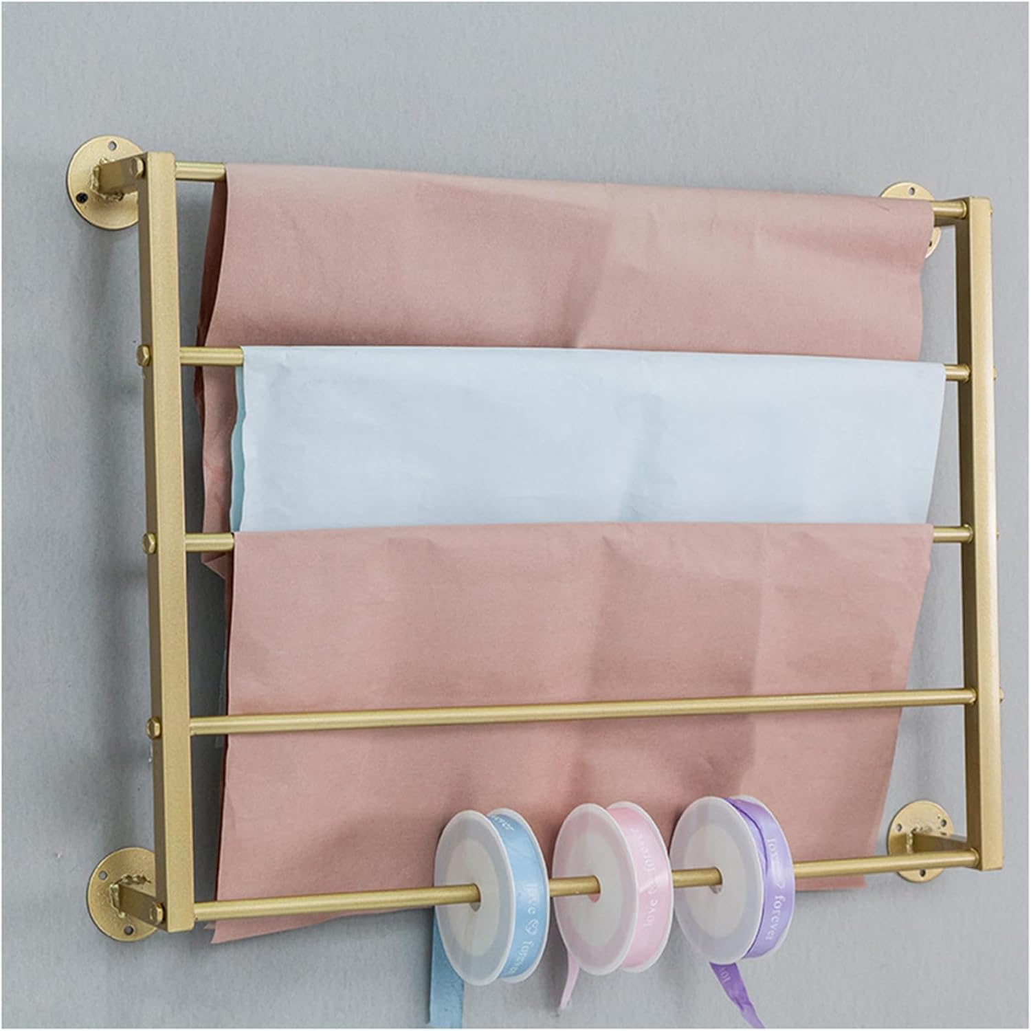 Estante para bufandas montado en la pared, corbatas, bufandas de seda, toallas, estante de metal multifuncional, organizador de papel de regalo que