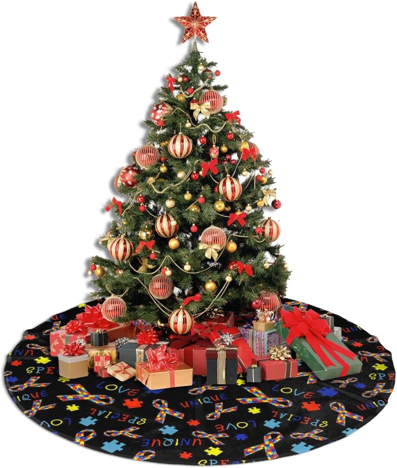 Falda de árbol de Navidad con diseño de rompecabezas, adorno para fiesta de conciencia sobre el autismo, decoración del hogar, fiesta de