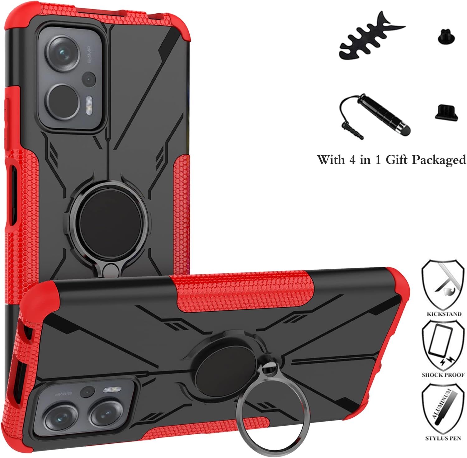 Funda compatible con Xiaomi Redmi Note 11T Pro, funda Poco X4 GT, soporte de anillo de rotación de 360 Kickstand de grado militar, funda a prueba de