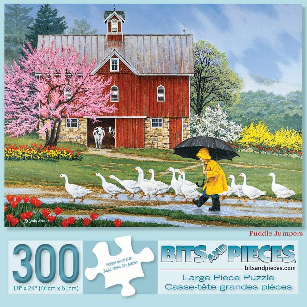 Bits and Pieces – Rompecabezas de 300 piezas para adultos – Rompecabezas de 300 piezas grandes de Puddle Jumpers por el artista John Sloane – 18 x