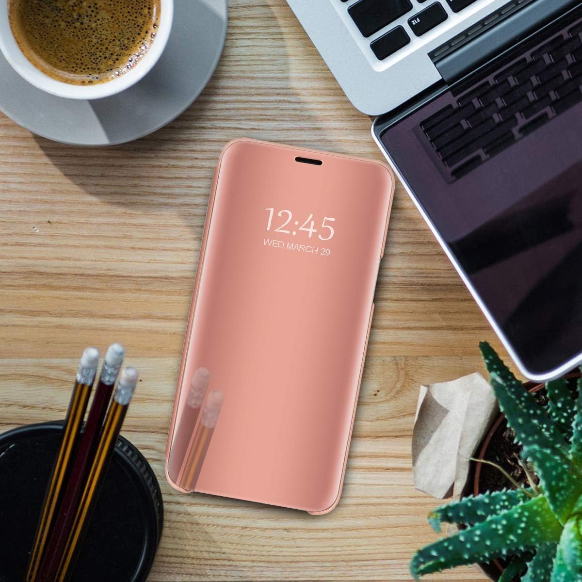 Funda para Samsung Galaxy A13 5G – Funda de piel con soporte, espejo S-View, protección a prueba de golpes y antiarañazos