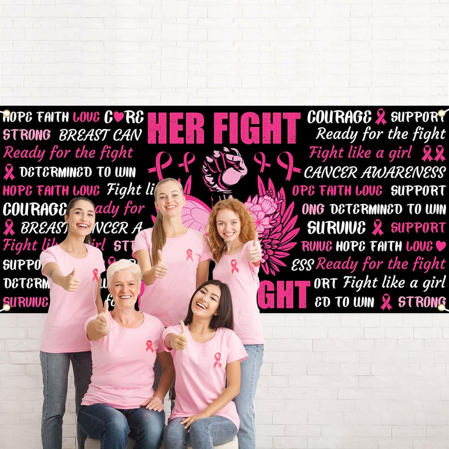 Avezano Pancarta para puerta de garaje de concientización sobre el cáncer de mama, 6 x 13 pies, con texto en inglés Her Fight is Our Fight is Our