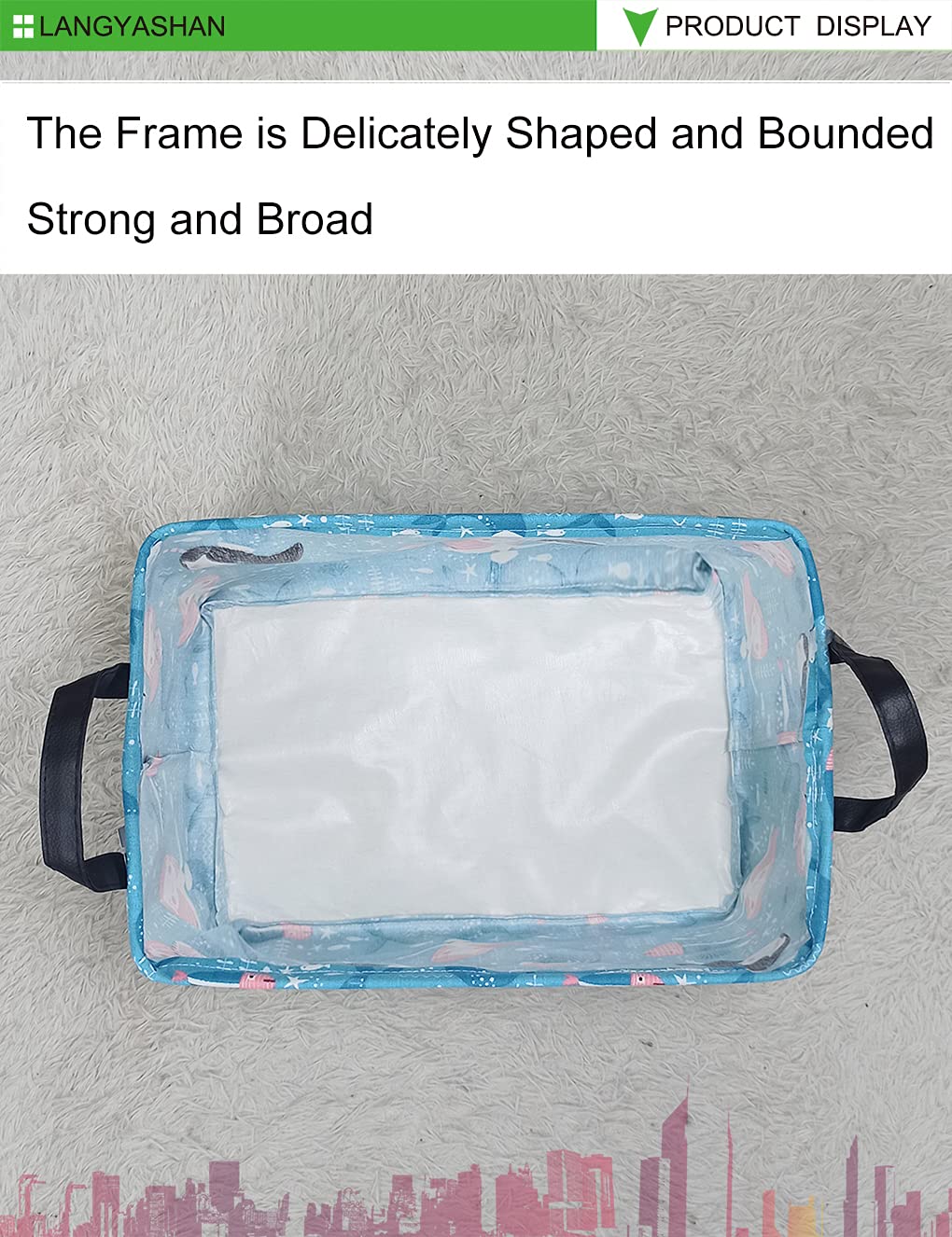 LANGYASHAN Cesta de almacenamiento rectangular de lona plegable de tela de dibujos animados con asas para organizar el hogar, cocina, niños y niñas,