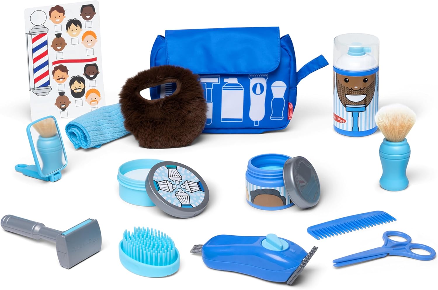 Melissa & Doug Barber Shop – Juego de afeitado para niños y niñas a partir de 3 años, accesorios para barba y afeitado para juegos de rol
