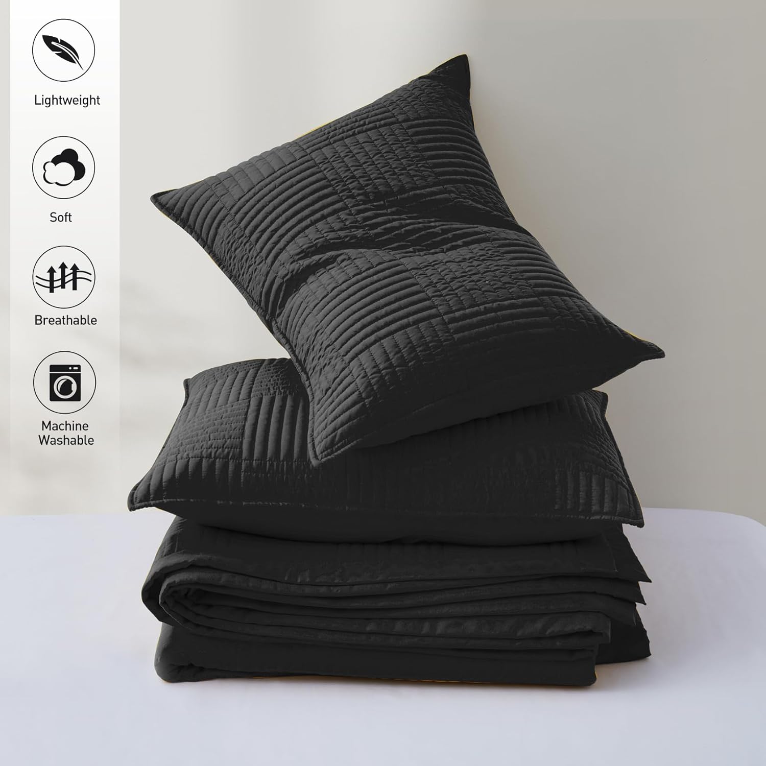 Lavsiry Juego de edredón negro tamaño individual, colcha ligera de verano con patrón cuadrado, colcha de microfibra suave para todas las estaciones,