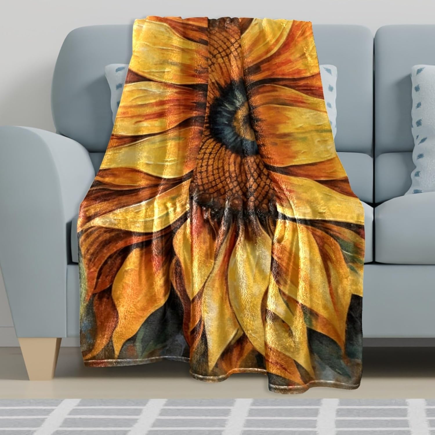Manta de forro polar con estampado de girasol, tamaño individual, suave, ligera, acogedora, perfecta para cama, sofá, viajes, campamento, 59.0 x