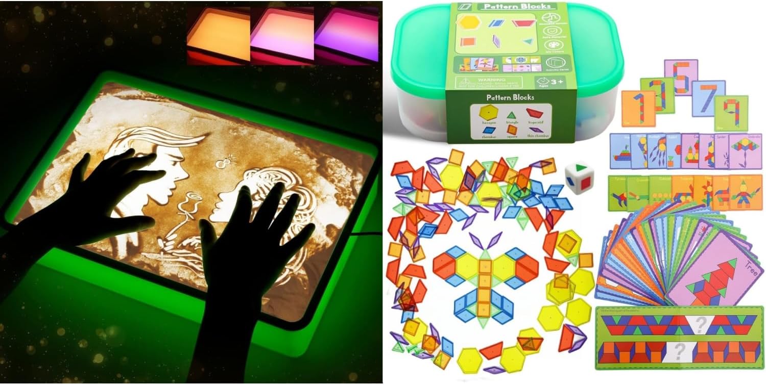Odoorgames Caja de luz de pintura de arena para niños, mesa de arte de arena, bandeja de arena para aula, mesa de actividades sensoriales para niños
