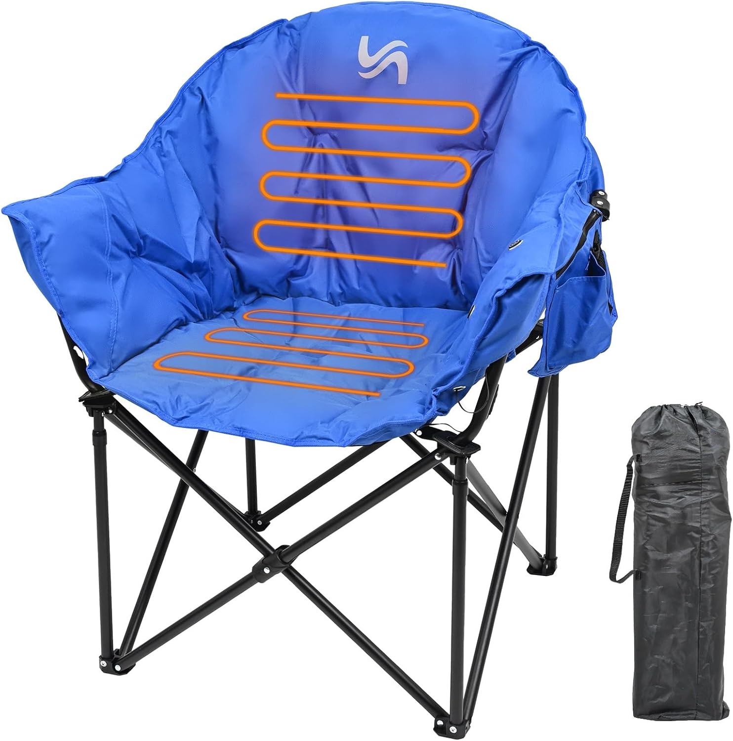 Slsy Silla de campamento con calefacción de gran tamaño que calienta el respaldo y el asiento, silla de campamento portátil con 3 niveles de calor,