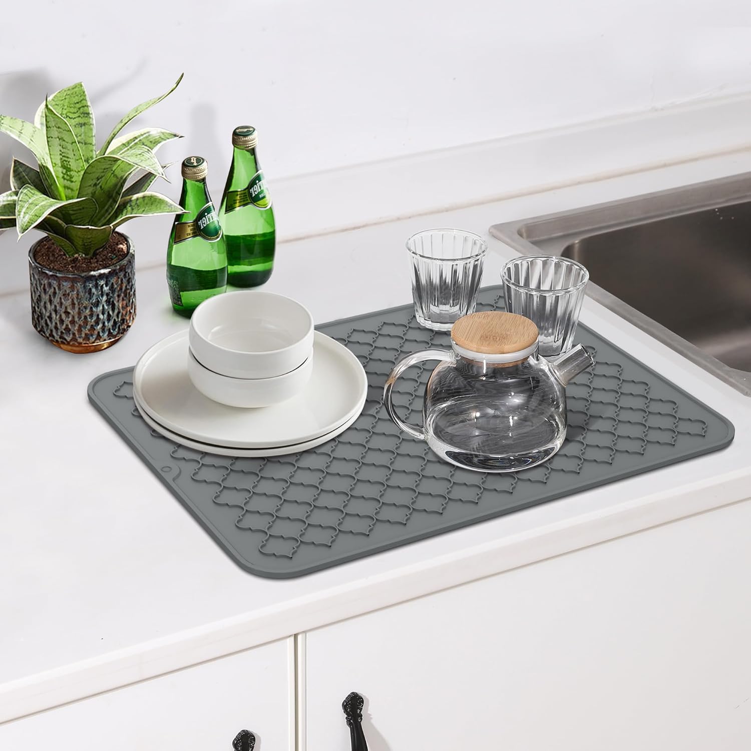 Tapete de secado de platos de silicona gruesa de alta pureza, resistente al calor, tapete de secado de cocina de silicona, tapete de secado de